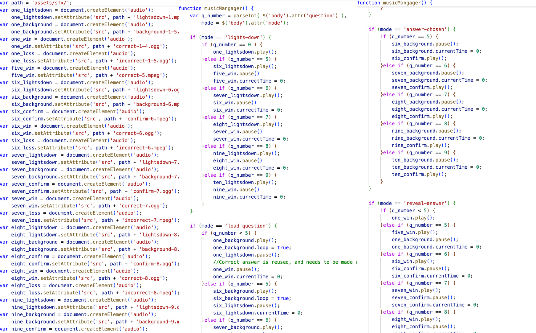 Code for audio object definitions and functions