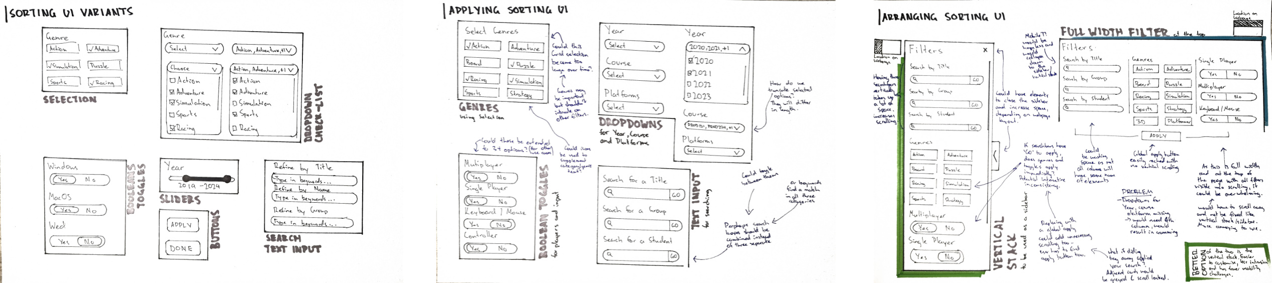 Ideation of sorting and filtering components