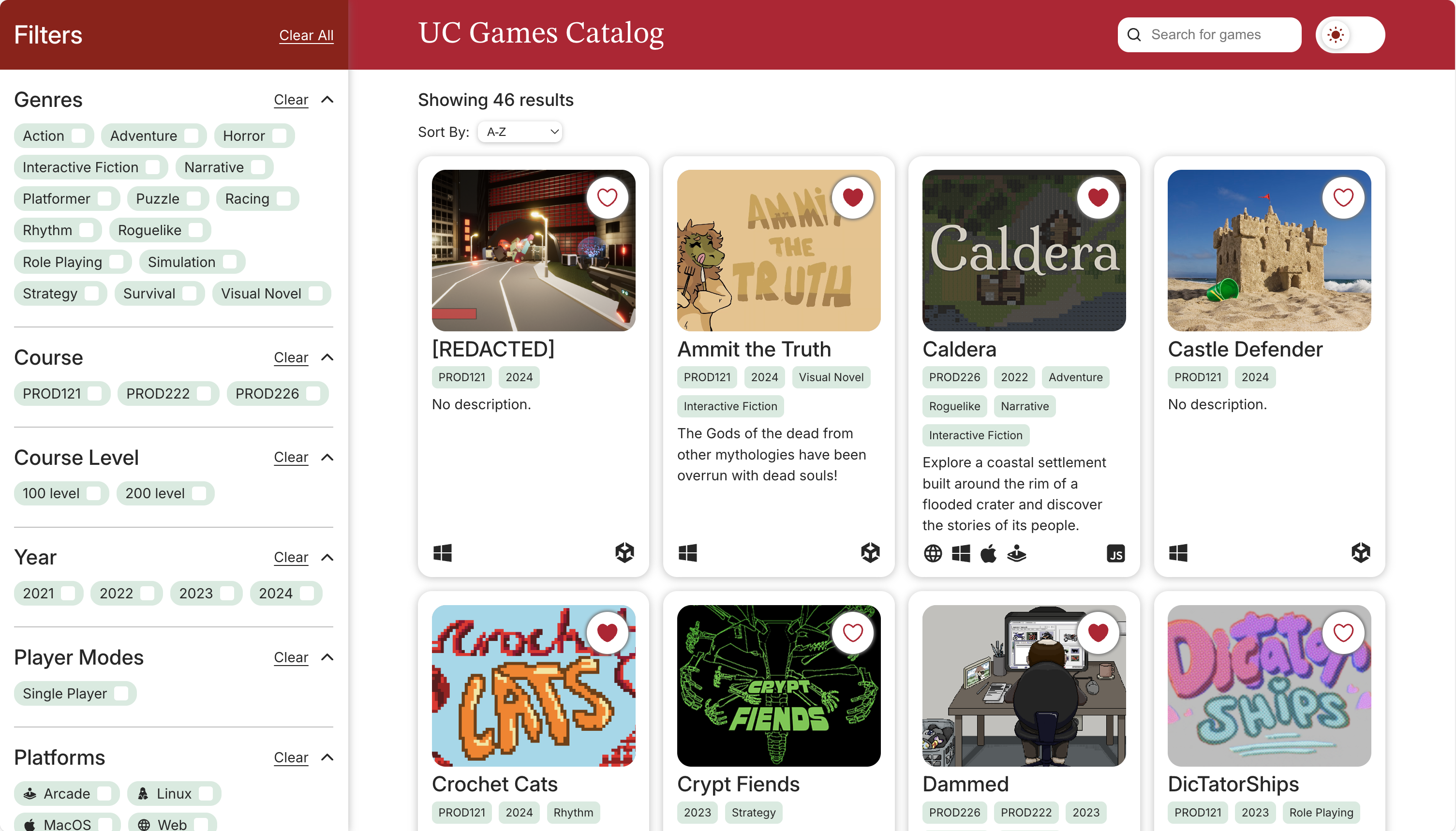 The Landing page of the catalog.